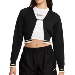Women's Large - Nike Sportswear Long-sleeve Knit Cardigan Black Crop y2k NWT